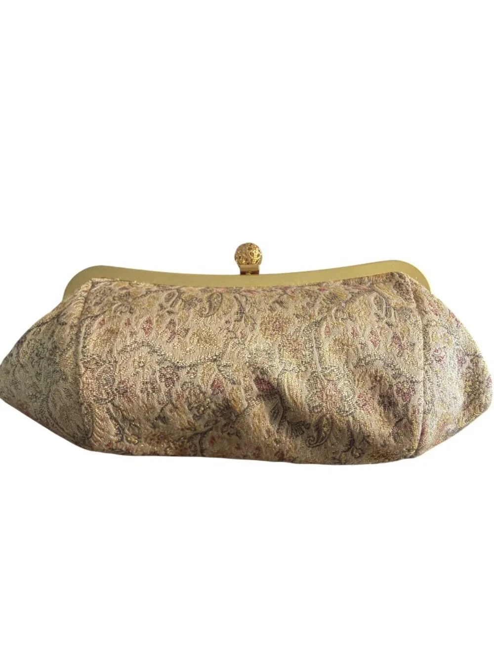 Ann Taylor Loft Metallic Brocade Clutch Purse Gold Clasp Chain Handle Bag READ